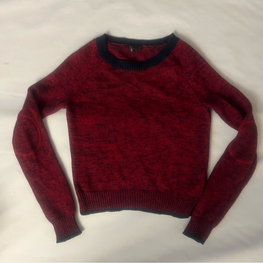 Theory Red Crew Neck Sweater with Contrast Trim